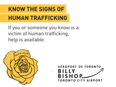 Affiche de sensibilisation à la traite des personnes de l’Aéroport Billy Bishop et de Not In My City.