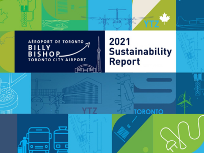 Couverture du rapport de développement durable 2021 de l’Aéroport Billy Bishop.