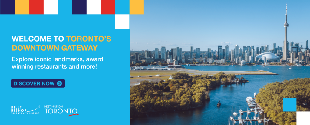 Annonce du guide numérique de Destination Toronto, avec une vue du secteur riverain.
