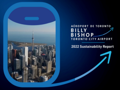 Couverture du rapport de développement durable 2022 de l’Aéroport Billy Bishop.
