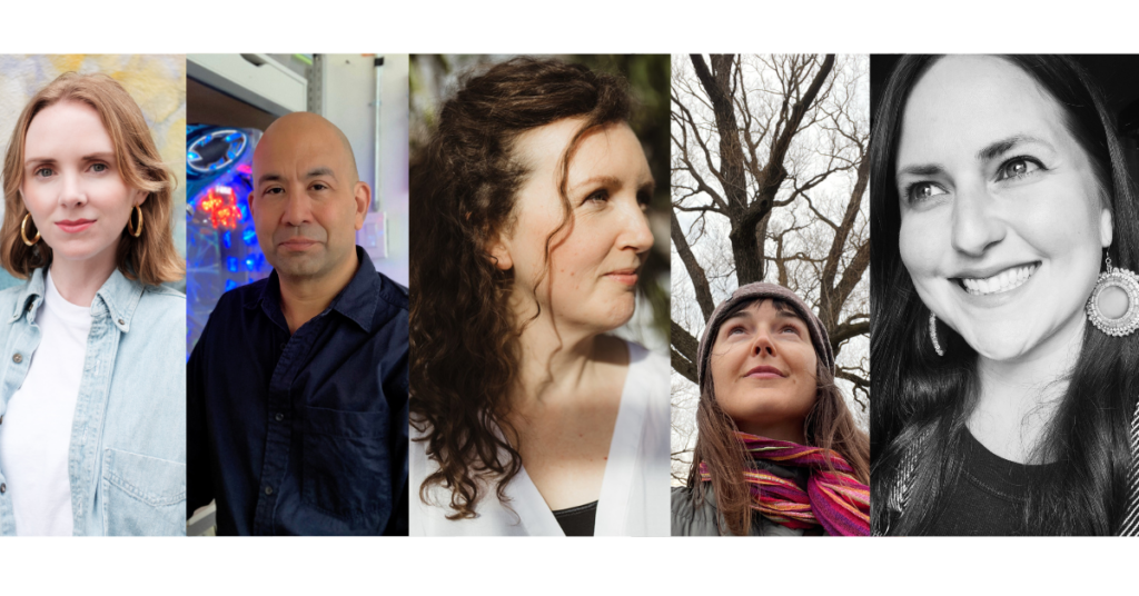 Portraits de cinq artistes présentés dans l’exposition Perspectives.